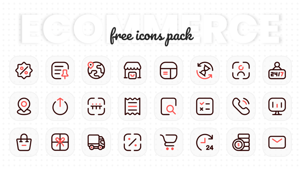 Free eCommerce Icon Set of 24 Solid Line, Duo-tone, and Gradient Icons