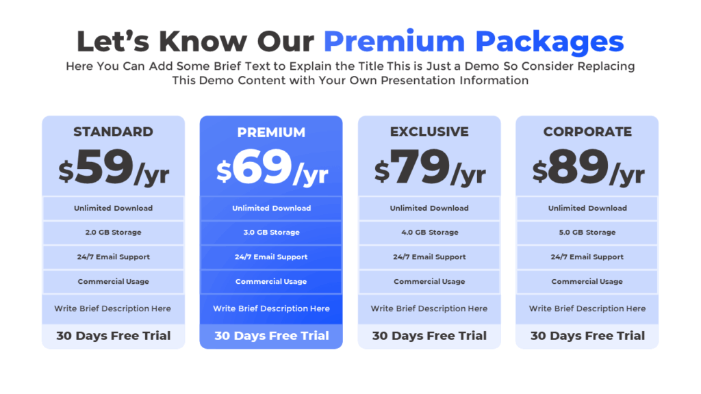 Free Pricing Table Slide Template
