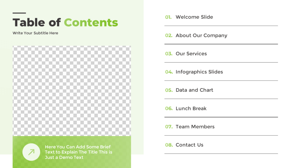 Free Table of Contents Slide Template for Presentation