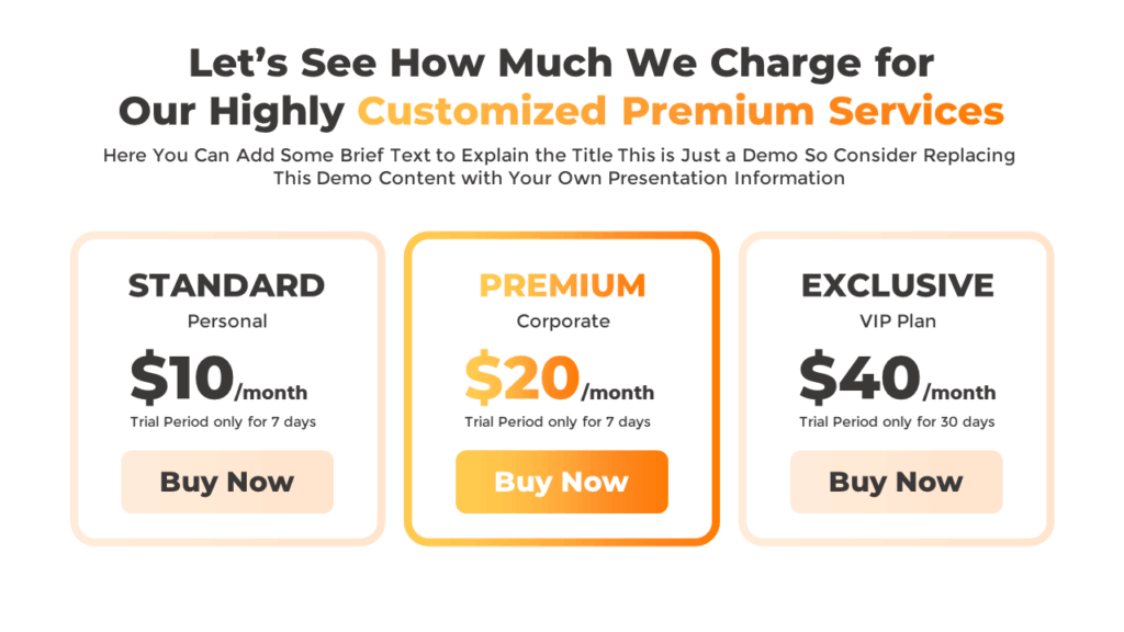Price or Package Template for Presentation
