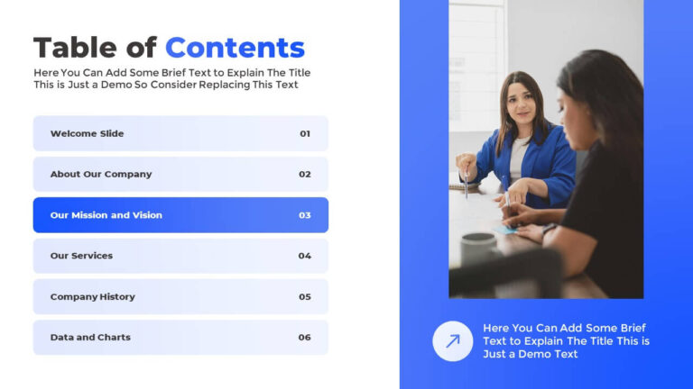 Table of Contents Page in PowerPoint Presentation