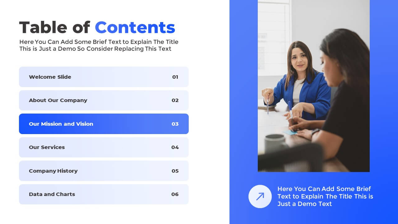 Table of Contents Page in PowerPoint Presentation