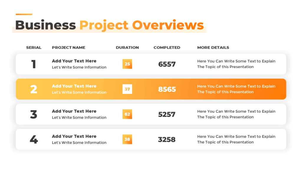 Table Slide PowerPoint Presentations