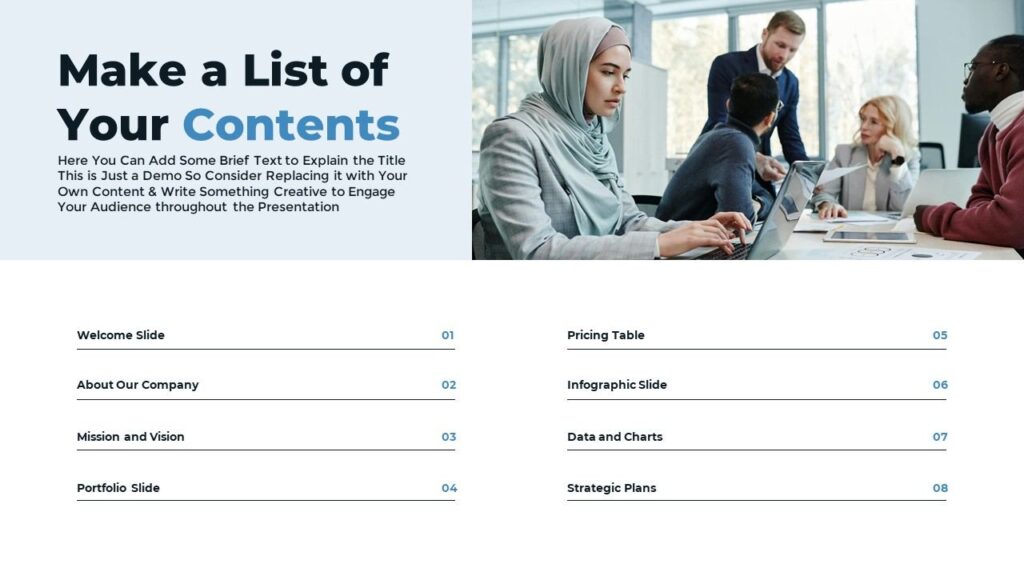 Slide 02 - Table of Contents Slide for Corporate Overview