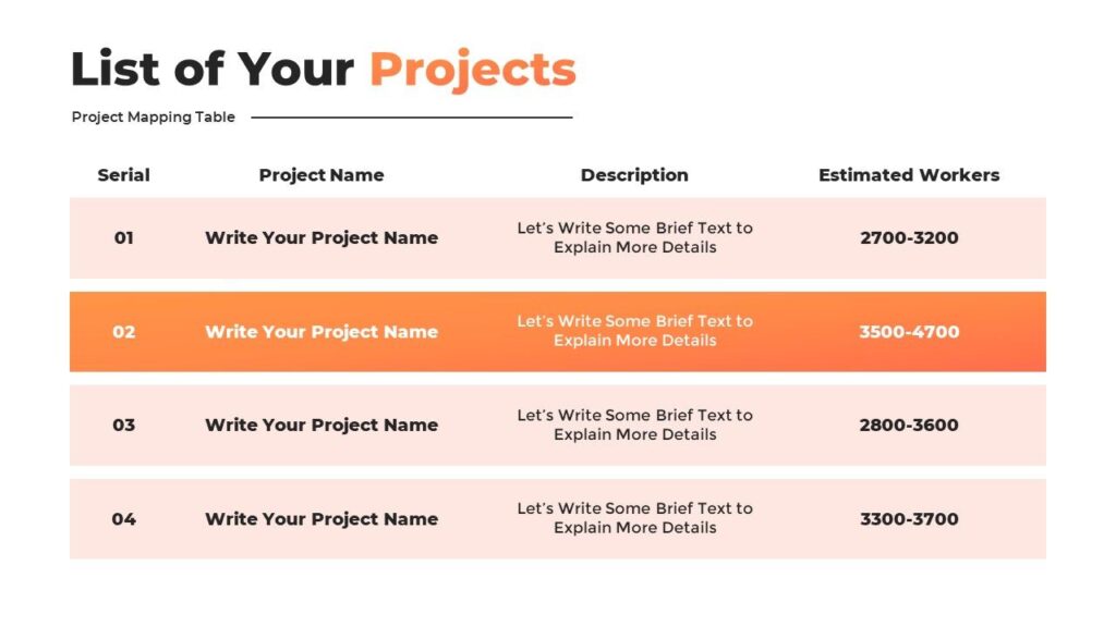 Slide 07 - Project Mapping Table Slide for Business Development