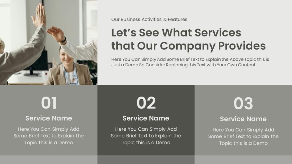Slide 03 - Company Services Slide for Progress Report Presentation